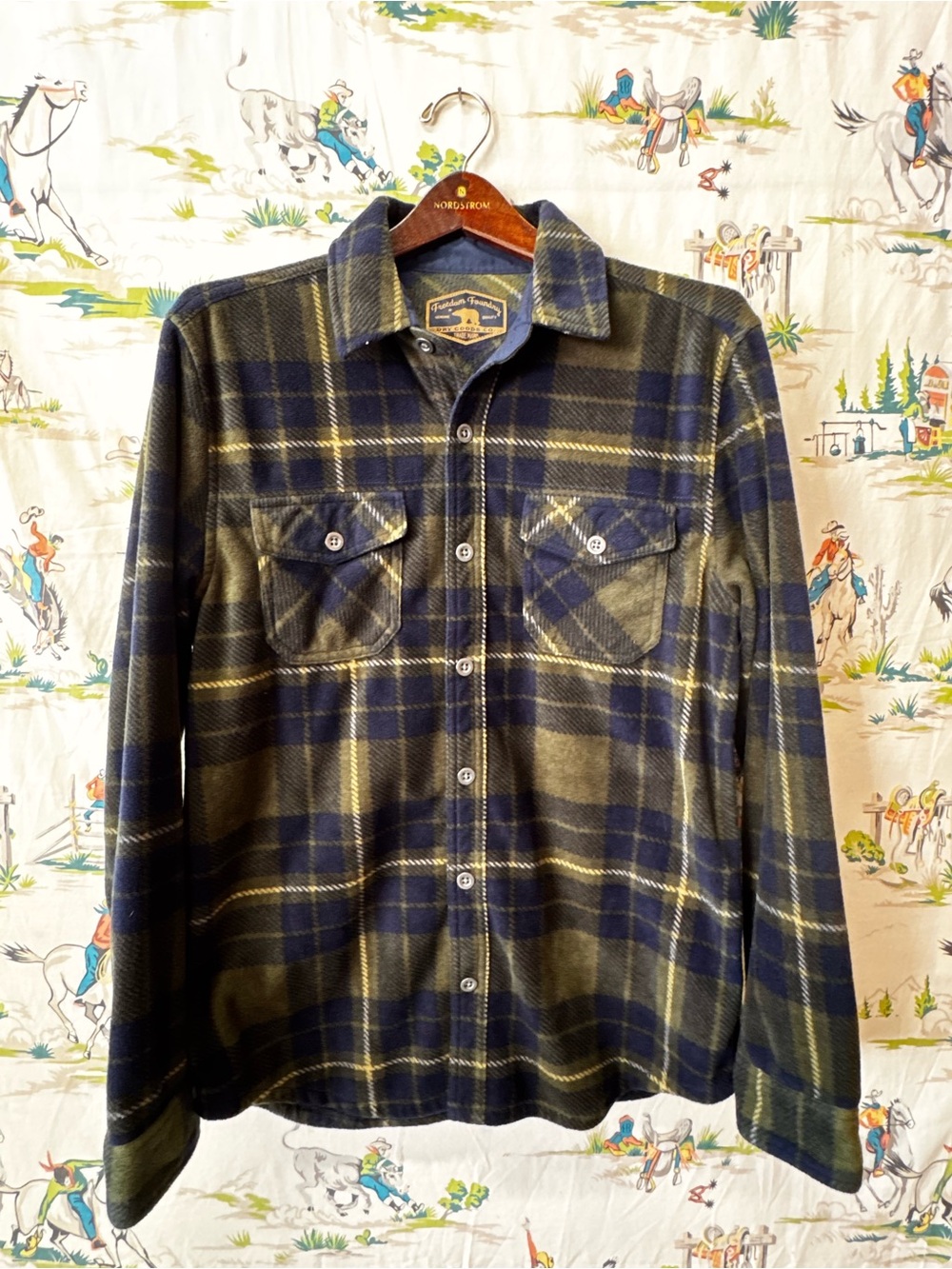 Vintage-Inspired Olive & Navy Plaid Flannel Shirt jacket- fleece feel